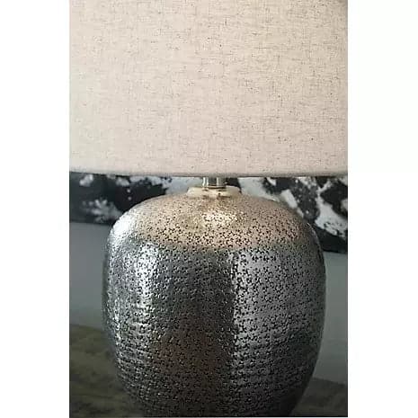 Hammered Aluminum Base Table Lamp in Silver - HER Home Design Boutique